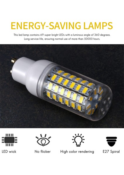 GU10 10W 5730 Smd 69 LED Ampul LED Mısır Işık LED Lamp Enerji Tasarrufu 360 Derece 200-240V Beyaz (Yurt Dışından) fiyatları
