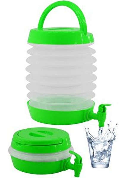 Musluklu Katlanır Su Bidonu 5,5 Litre Outdoor Akordiyon Piknik Su Kovası Yeşil Renkli Pratik Kullanım