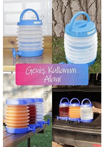 Musluklu Katlanır Su Bidonu 5,5 Litre Outdoor Akordiyon Piknik Su Kovası Yeşil Renkli Pratik Kullanım