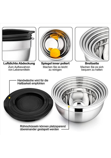 10 Adet Karıştırma Kasesi, Hava Geçirmez Kapaklı Paslanmaz Çelik Istiflenebilir Salata Kasesi, Mutfak Pişirme Pişirme Için Servis Kasesi, Vb. (Yurt Dışından) fırsatları
