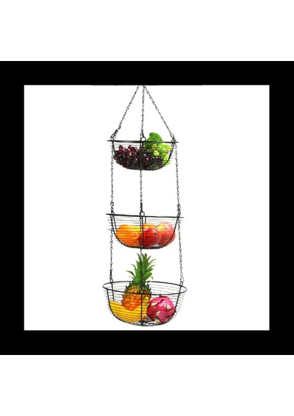 3 Katmanlı Asılı Sepet Meyve Organizatör Mutfak Ağır Tel Organizatör Tel Metal Tavan Kancaları-Siyah Tel Sepet (Yurt Dışından) fırsatları