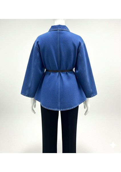 Kadın Kemerli Kaşe Panço- Kot fiyatları