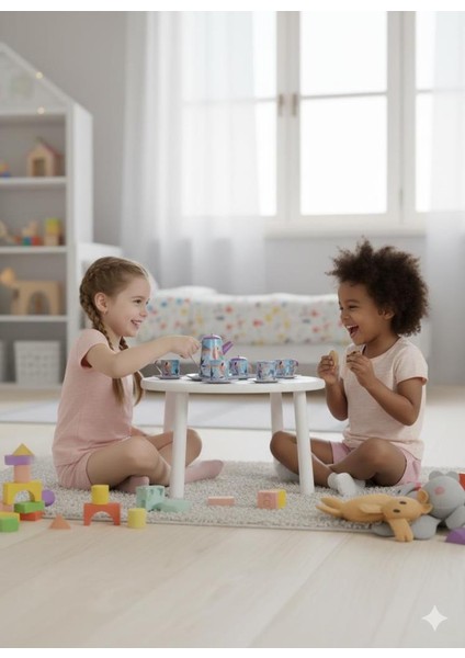 Metal 14 Parça Mavi Çantalı Eğitici Evcilik Oyuncak Çay Fincan Seti modelleri