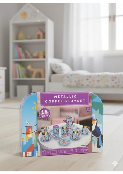 Metal 14 Parça Mavi Çantalı Eğitici Evcilik Oyuncak Çay Fincan Seti fırsatları