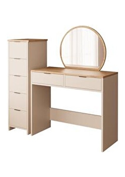 Flora Makyaj Masası Takımı Kumtaşı Renkli 2+5 Çekmeceli Aynalı Şifonyer Set T2060