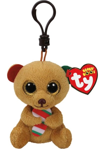 Ty Bella - Brown Bear W/candy Cane Peluş Anahtarlık