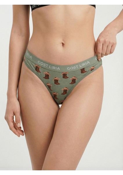-Covboy Desenli Kadın String Külot modelleri