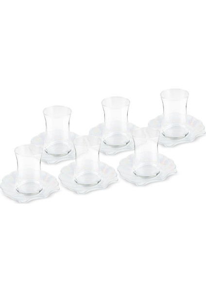 Shell 6 Kişilik 12 Parça Lüsterli Cam Çay Seti