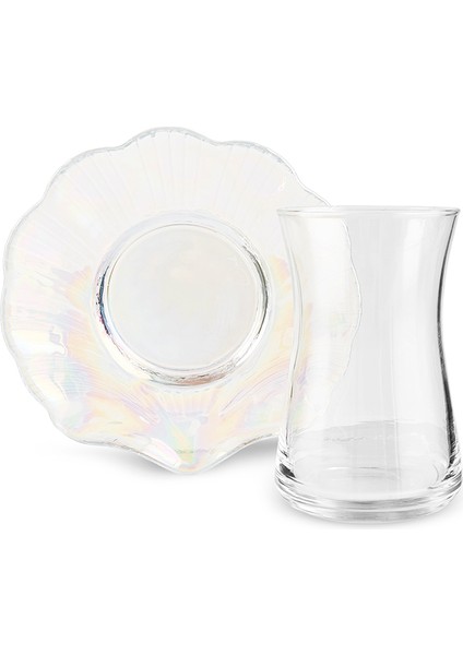 Shell 6 Kişilik 12 Parça Lüsterli Cam Çay Seti