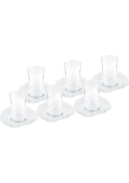 Shell 6 Kişilik 12 Parça Lüsterli Cam Çay Seti