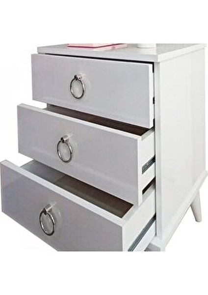 Beyaz / Altın 3 Çekmeceli Komidin Modern Tasarım ve Kaliteli Malzeme ile