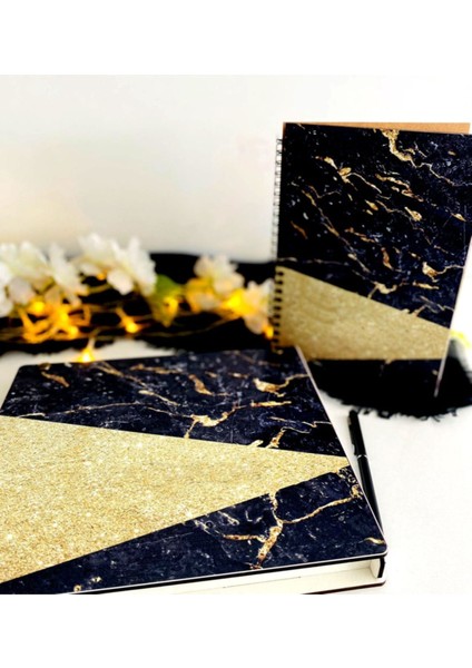 Ahşap Kutulu Ahşap Defter Kalem Seti - Siyah1