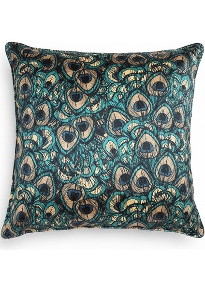 Tavus Kuşu Desenli Parlak Kadife Kırlent Kılıfı