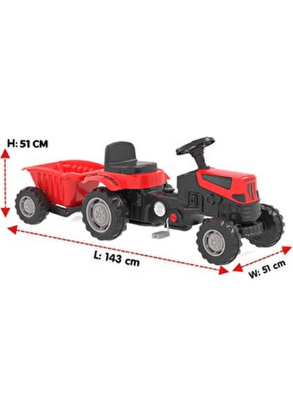 Active Römorklu Pedallı Traktör Kırmızı Ergonomik Tasarım ile 2-7 Yaş Erkek Çocuklar İçin modelleri