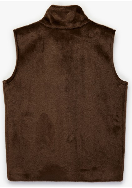 Çıt Çıt Düğme Detaylı Kolsuz Oversize Dik Yaka Suni Kürk Yelek fiyatları