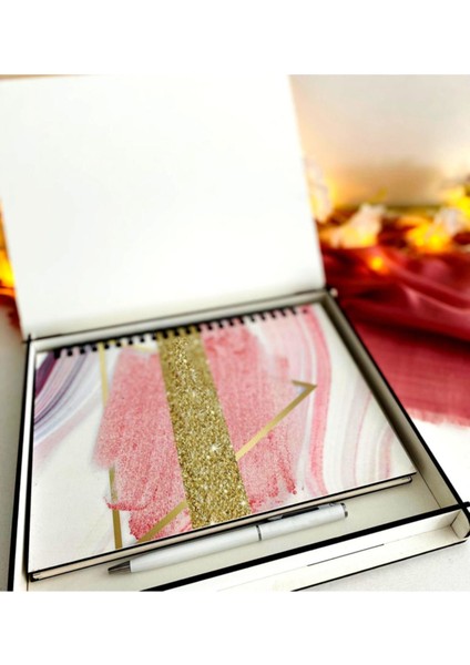 Ahşap Kutulu Ahşap Defter Kalem Seti - Pembe1 modelleri