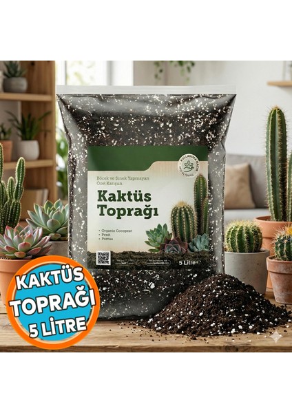 Kaktüs Toprağı (5 Litre) Organik Cocopeat Perlit Pomza Karışımlı Kaktüs ve Sukulent Toprağı Toprak