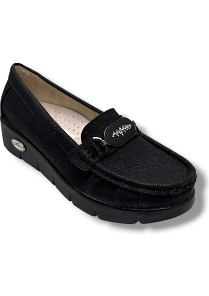 C-Shoes SL422-26 Baskı Kot Deri Zikzak Taşlı Toka Comfort Kadın Ayakkabı