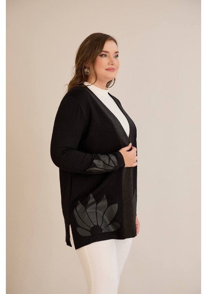 Kadın Kristal Kumaş Etek ve Kol Uçları Yaprak Desen Taşlı Üst Kalite Büyük Beden Hırka modelleri