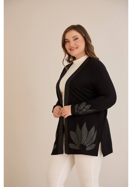 Kadın Kristal Kumaş Etek ve Kol Uçları Yaprak Desen Taşlı Üst Kalite Büyük Beden Hırka fırsatları