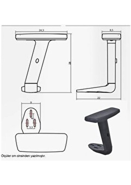 3ÖZENMAK 3D T Kolçak Ofis Koltuğu Yedek Parça Aksamları Dayanıklı ve Ergonomik SiyahD T Kolçak Gamer Koltuğu Büro Ofis Koltuğu Yedek Parça Aksamları