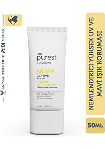 Purest Solutions Yüksek Koruma ve Nemlendirici Etkili Güneş Koruyucu Krem Spf 50 50 ml Tüm Cilt Tipleri İçin