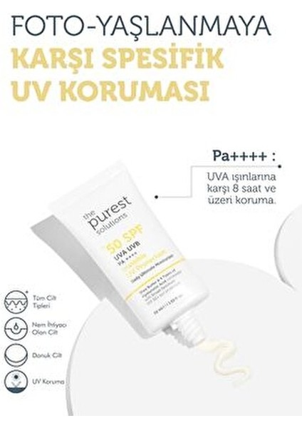Purest Solutions Yüksek Koruma ve Nemlendirici Etkili Güneş Koruyucu Krem Spf 50 50 ml Tüm Cilt Tipleri İçin