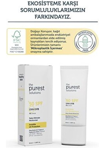 Purest Solutions Yüksek Koruma ve Nemlendirici Etkili Güneş Koruyucu Krem Spf 50 50 ml Tüm Cilt Tipleri İçin