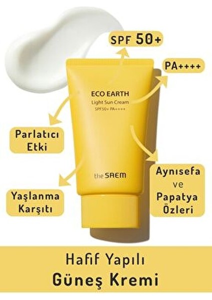 Saem Hafif Yapılı Güneş Kremi 50 gr Kuru Ciltler İçin Eco Earth Light SPF 50+ modelleri