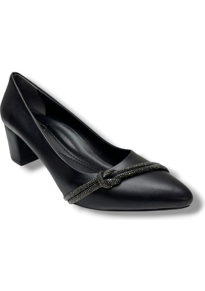 C-Shoes CV137-26 Cilt Deri Düğüm Taşlı Kalın Topuk Kadın Ayakkabı 41-42