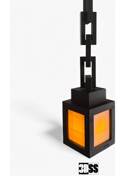 Minecraft Işık Feneri | LED Mum Dahil | Dekoratif Askılı Masaüstü Lamba | Minecraft Fener