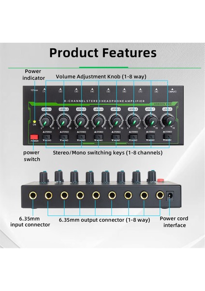 8 Kanallar Mini Stereo Kulaklık Amplifikatörü HA800S Pro Ultra Kompakt Ses Amplifikatörü, Güç Adaptörü Ab Fişi (Yurt Dışından) fiyatları
