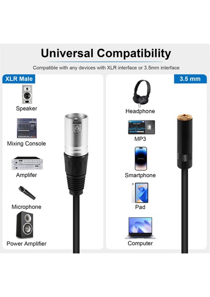 0.3m Tel 3 Pin Xlr Erkek - 3.5mm Dişi Ses Konnektörü Stereo Mikrofon Adaptörü (Yurt Dışından) fırsatları