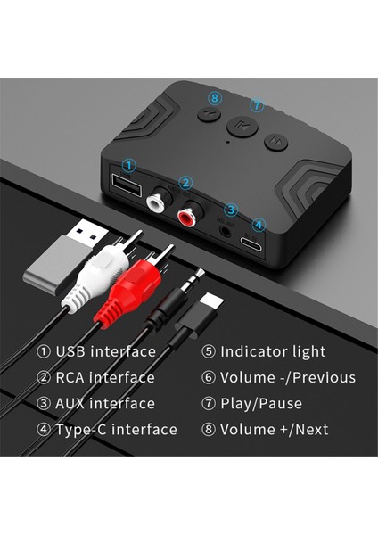 Bluetooth 5.3 Ses Alıcı Verici 3.5mm Aux Rca USB Stereo Müzik Kablosuz Ses Adaptörü Pc Otomobil Hoparlörü (Yurt Dışından) indirimleri