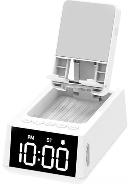 3&#39;ü 1 Arada Kablosuz Bluetooth Hoparlör Yüksek Sesli Çalar Saat Cep Telefonu Standı Tf Kart Okuyucu Hd Surround Sound (Beyaz) (Yurt Dışından)