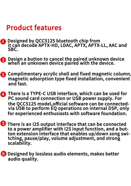 QCC5125 Bluetooth 5.1 Kayıpsız Dekorder Kart Aptx Ldac Kablosuz Adaptörü Kayıpsız Hd Ses Kalitesi Ses Kodlayıcı Kartı (Yurt Dışından)