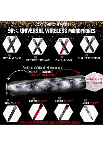 Mikrofon Sapı Kapağı, Işıltılı Bling Rhinestones Parti ve Tv Şovu Için Mikrofon Sap Kolu, Çoğu Kablosuz Mikrofon Için, Siyah (Yurt Dışından) modelleri
