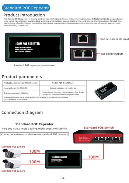 Poe Extender 2 Port 1000MBPS Ieee 802.3AF Standart GIGA100 Metre ile Tekrarlayıcı Poe Nvr Ip Kamera Için Genişletin (Yurt Dışından)
