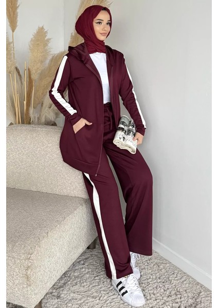 Tesettür Fermuarlı Kapüşonlu Tunik Pantolon Ikili Takım P-00019755
