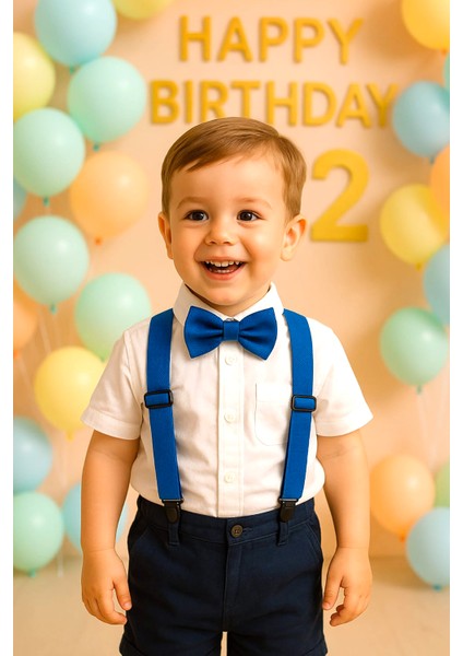 Lacivert Renk Ayarlanabilir Erkek Çocuk Papyon ve Pantolon Askı Seti- Kutulu Takımı