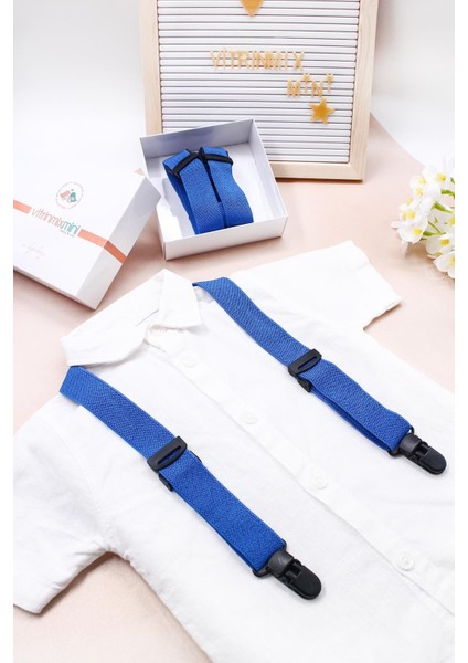 Lacivert Renk Ayarlanabilir Erkek Çocuk Papyon ve Pantolon Askı Seti- Kutulu Takımı fiyatları