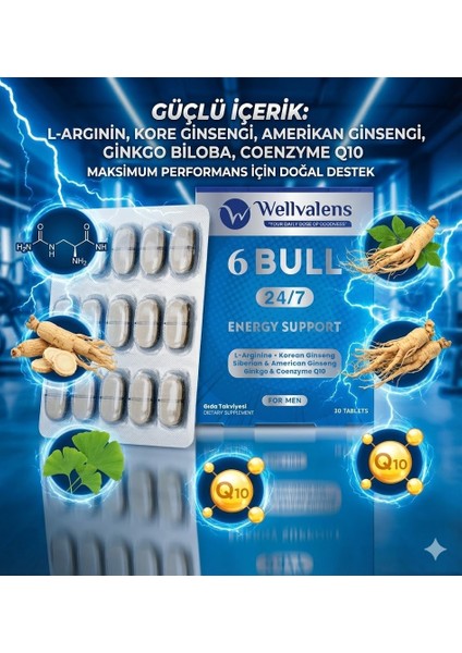 6Bull (L-Arjinin, Kore-Sibirya-Amerikan Ginseng) Erkeklere Özel Güç ve Performans Desteği 30 Tablet fiyatları
