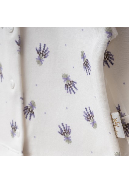 Mor Fırfırlı Lavanta Desenli Kendinden Eldivenli Yenidoğan Seti fiyatları