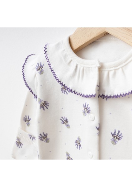 Mor Fırfırlı Lavanta Desenli Kendinden Eldivenli Yenidoğan Seti modelleri