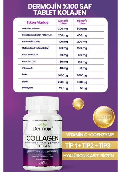 3 Adet - Hidrolize Ve Biotin İçeren %100 Saf Tablet Kolajen modelleri