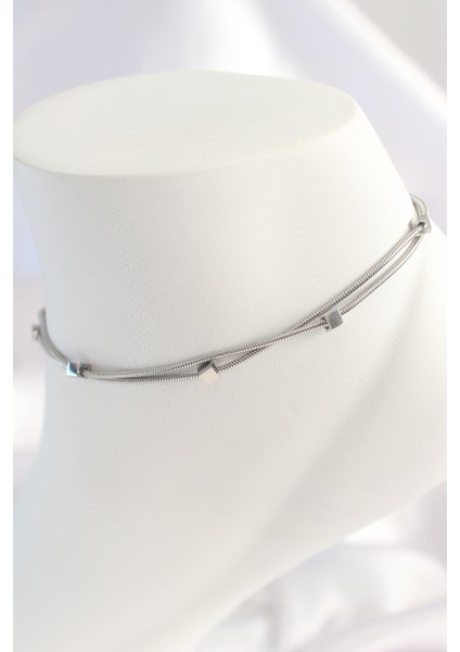 316L Çelik Gümüş Renk Kare Kadın Halhal - Lisinya