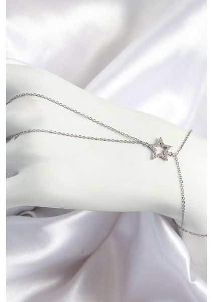 Pirinç Zirkon Taşlı Yıldız Gümüş Renk Kadın Şahmeran - Lisinya