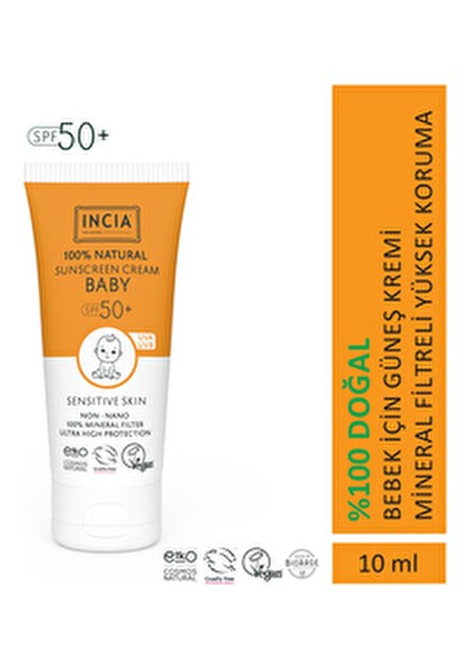 INCIA Doğal Bebek Güneş Kremi Yüksek Koruma SPF50 Mineral Filtreli Hassas Ciltler İçin 50 ml