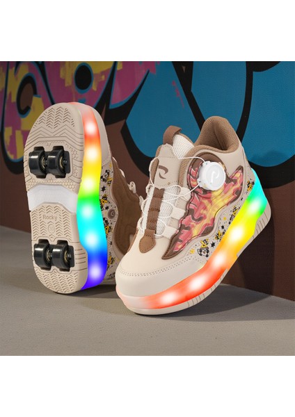 Flames Çocuk Patenli Işıklı Tekerlekli Spor Ayakkabı & Bej Kaykay Ayakkabı 4 Teker