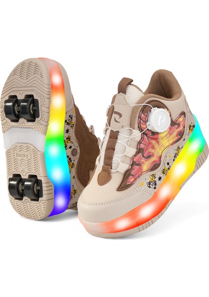 Flames Çocuk Patenli Işıklı Tekerlekli Spor Ayakkabı & Bej Kaykay Ayakkabı 4 Teker modelleri